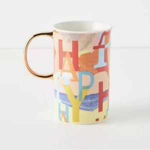 Anthropologie Happy Mug Latte Coffee Tea Stoneware Brand New